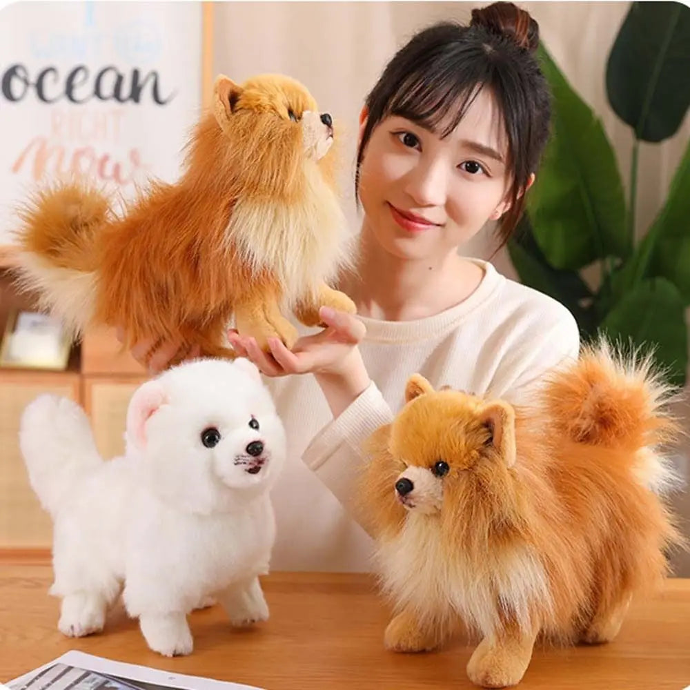Lifelike Pomeranian Plush Stuffed Toy | Standing Pose | 3 Coat Styles | Simulation Plush | 26cm