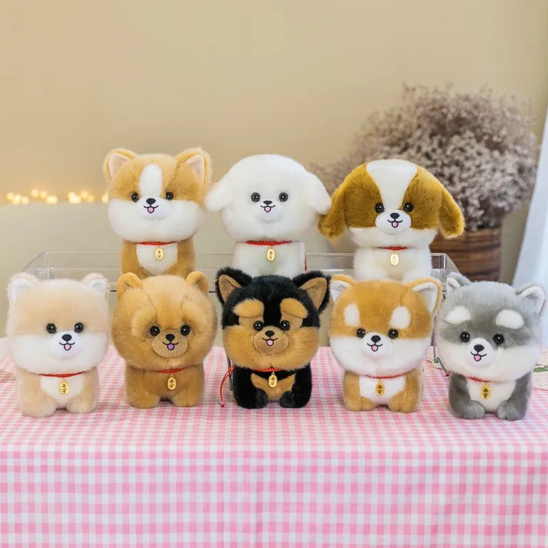 Lifelike Japanese Puppy Plush Stuffed Toy | 8 Breed-Inspired Styles | Lucky Charm Collar