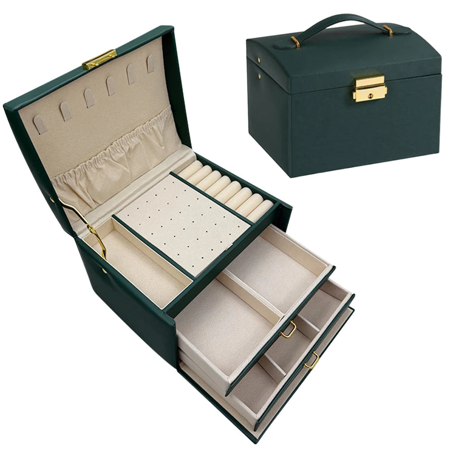 Three-Layer Locking Jewellery Box with Arch Lid – Faux Leather, Velvet Interior, 4 Colours