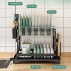 2-Tier Dish Drying Rack with Drainage Spout, Cutlery & Cup Holder