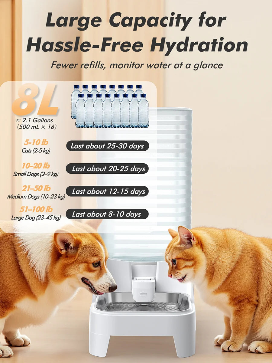 8L Gravity Pet Water Dispenser | Stainless Steel | Patented Leak-Free Faucet