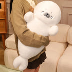 White Seal Plush Pillow – Long, Fluffy Animal Cushion