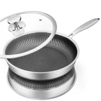 Stainless Steel Honeycomb Non-Stick Frying Pan with Glass Lid – All Cooktop Compatible