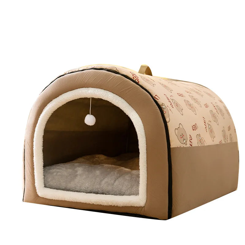 Warm Removable Washable Pet House Bed – Windproof Cave for Dogs & Cats, 5 Sizes