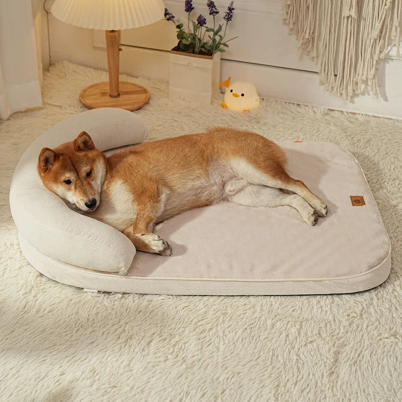 Sofa-Style Bolster Dog Bed with Pillow | Fiber Fill | Machine Washable | Non-Slip | S & M