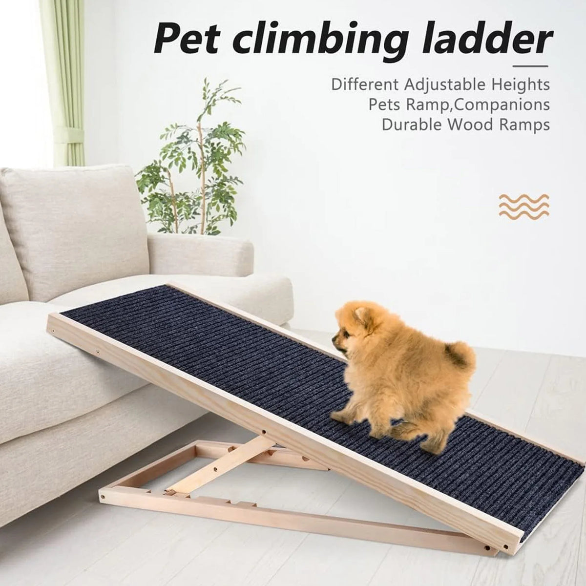 Solid Wood Folding Dog Ramp – Non-Slip Carpet, Height Adjustable, 70cm or 100cm