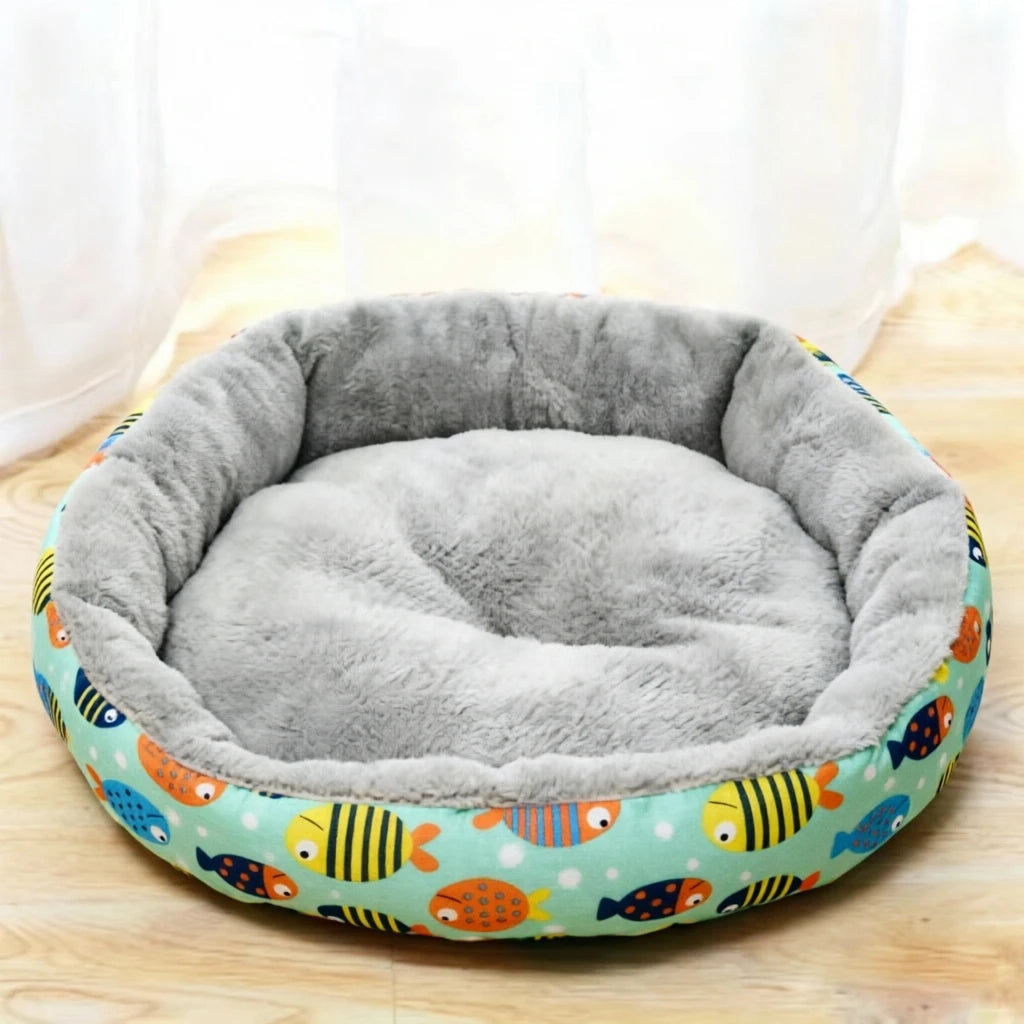 Round Coral Fleece Cat & Dog Nest Mat | Warm & Cooling | 3 Sizes | Yellow, Green, Gray