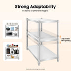 3-Tier Stainless Steel Storage Rack – Adjustable, Freestanding, Waterproof