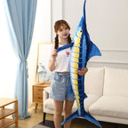 Giant Realistic Blue Marlin & Gray Shark Plush Pillow | Photorealistic Print | Long Sword Bill & Gill Slits | 60cm, 100cm & 140cm