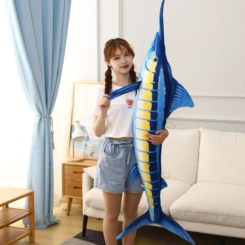 Giant Realistic Blue Marlin & Gray Shark Plush Pillow | Photorealistic Print | Long Sword Bill & Gill Slits | 60cm, 100cm & 140cm