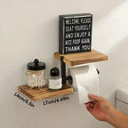 Wall-Mounted Wooden Toilet Paper Holder with Shelf – Bathroom Tissue Roll Dispenser