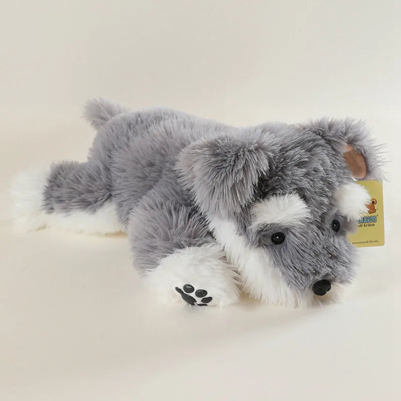 Lifelike Schnauzer Plush Stuffed Toy | Salt-Pepper Coat | Weighted & Poseable | Lying Pose | 3 Sizes: 30, 45 & 60cm