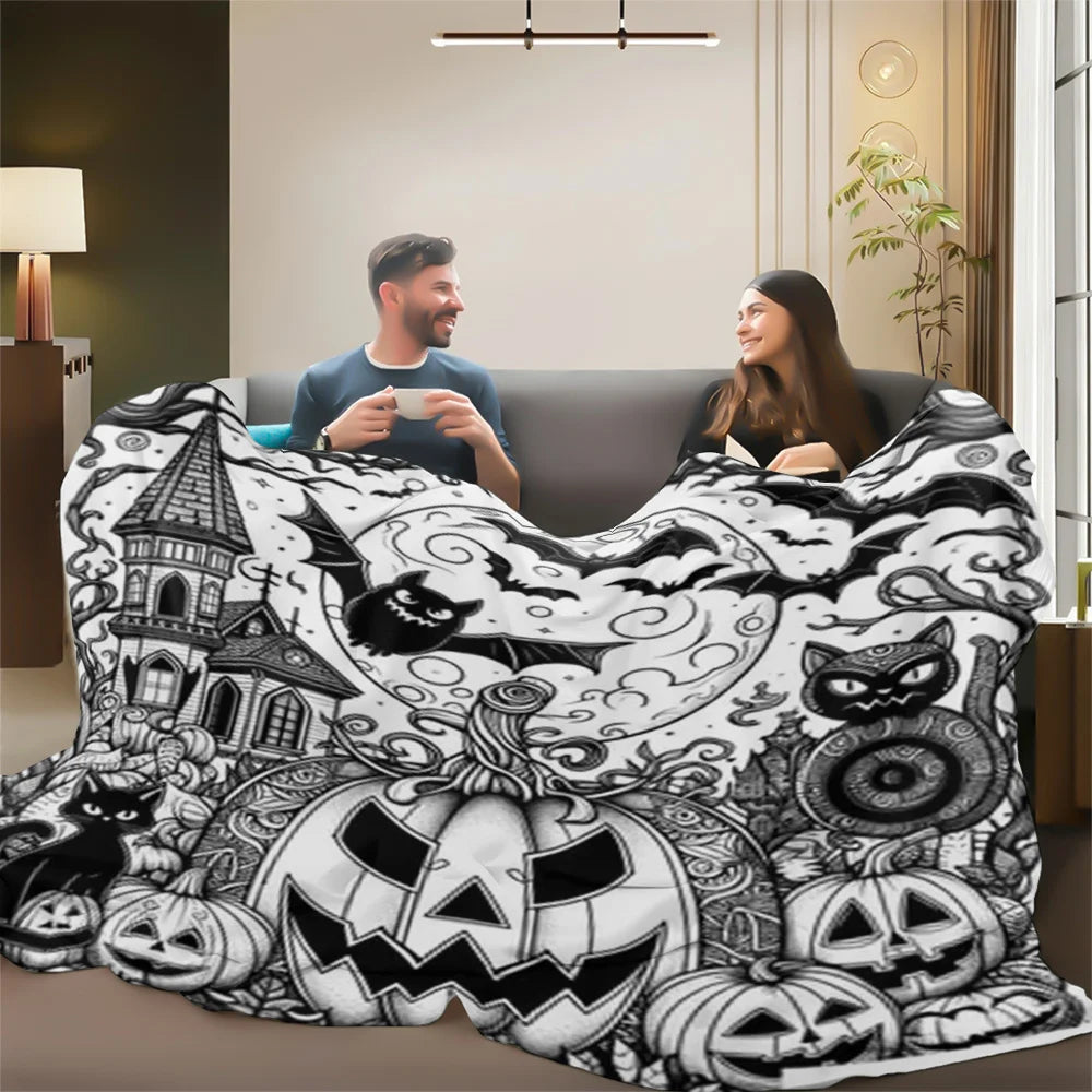 Halloween Pumpkin Flannel Throw Blanket for Sofa & Bed Decor