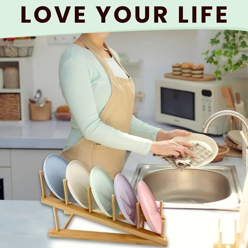 Bamboo Dish and Lid Drain Rack – Multi-Purpose Kitchen Organiser Stand