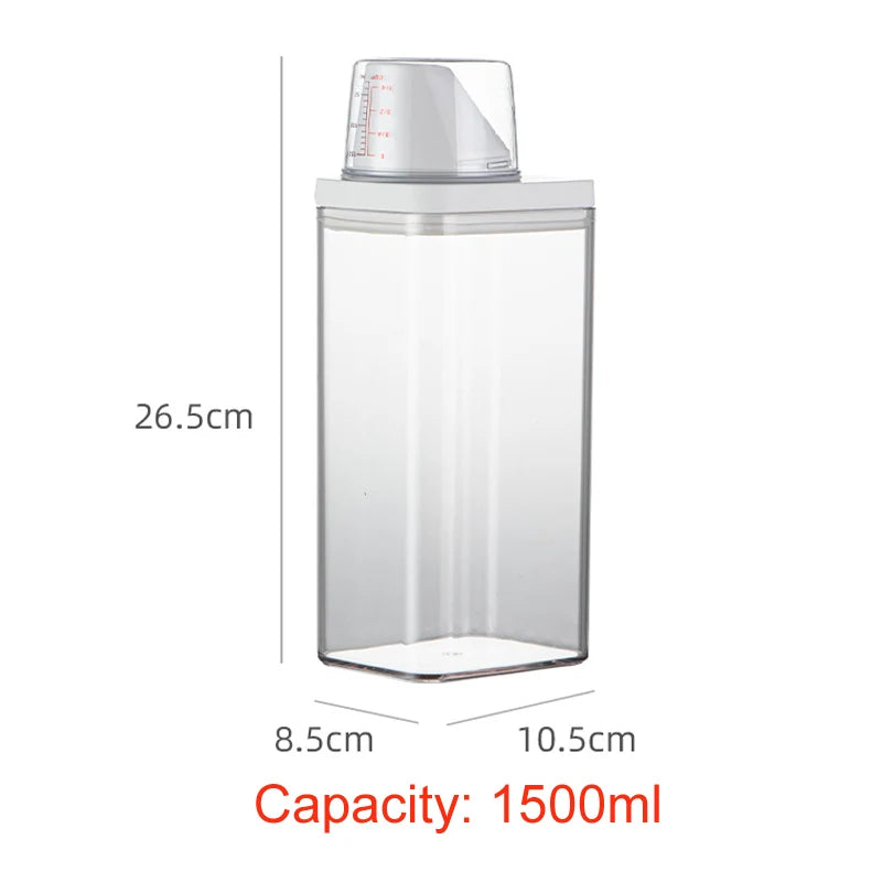 Airtight Multi-Use Storage Container with Measuring Cup – BPA-Free, Clear, 700ml to 1900ml