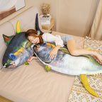 Giant Realistic Tuna Fish Plush Pillow | Photorealistic Yellowfin Print | Blue Iridescent Eye, Yellow Fins & Dark Lunate Tail | 60cm to 125cm