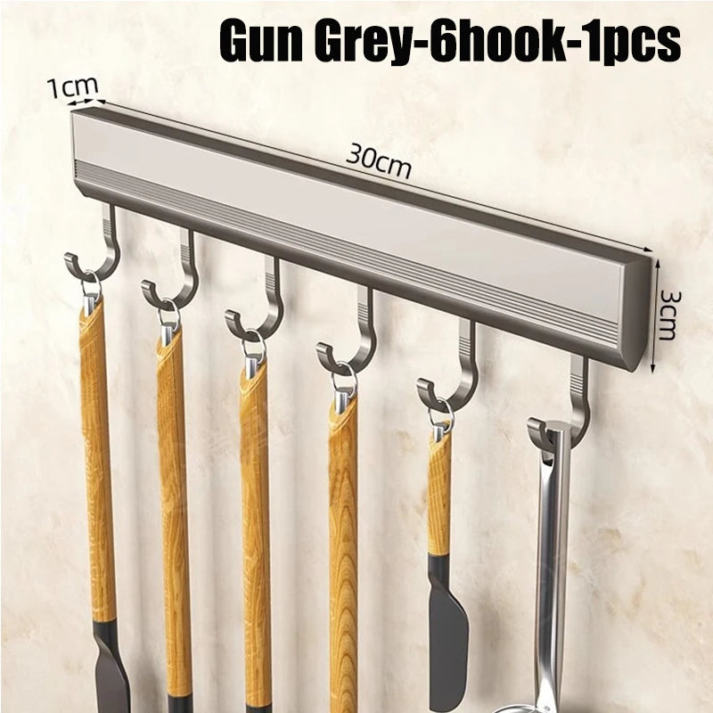 Wall-Mounted Aluminium Hook Rack – 4, 6, 8, or 10 Hooks for Kitchen & Bathroom