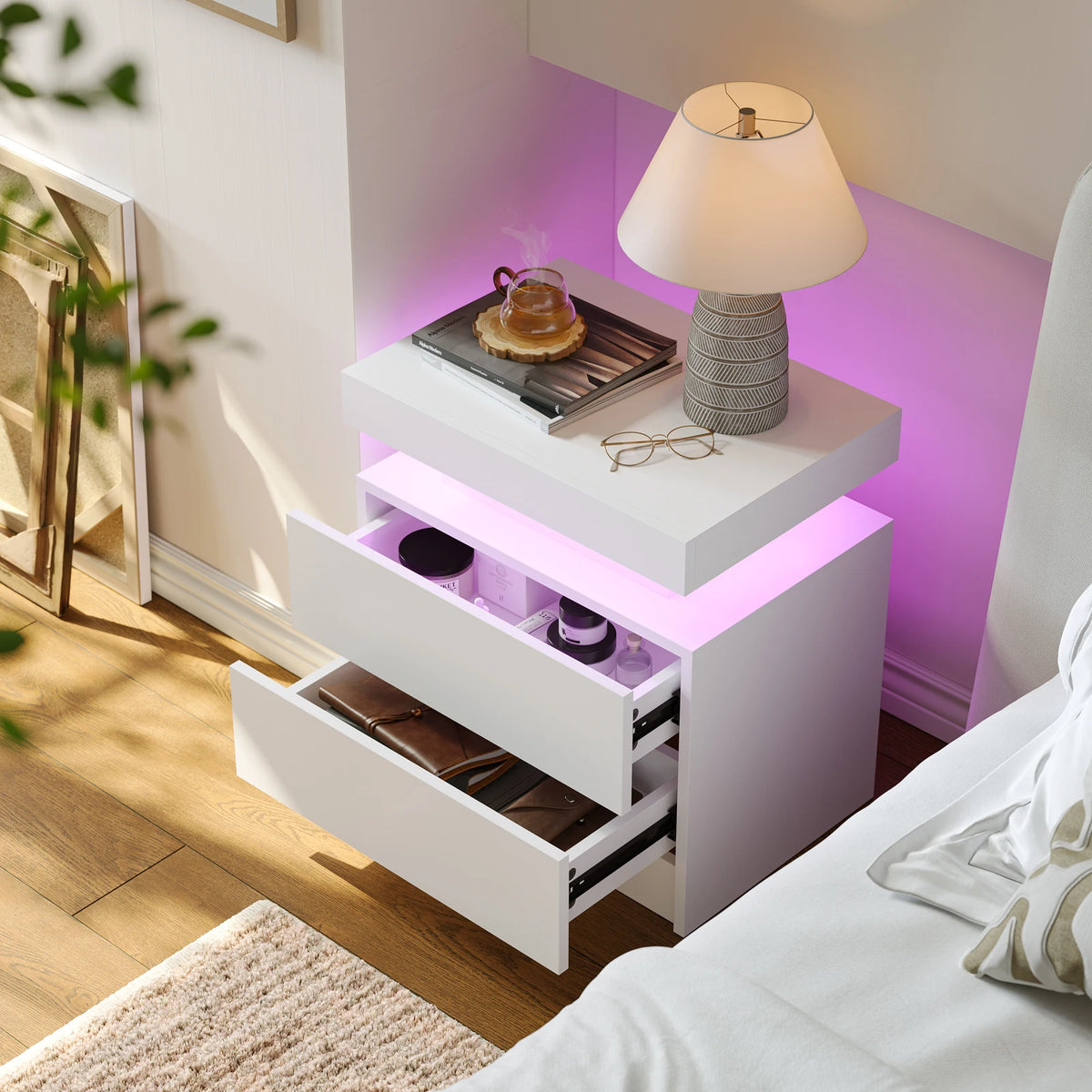 LED Bedside Table with 2 Drawers – Modern Nightstand for Bedroom, 6 Colours