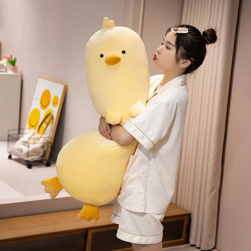 Long Duck Plush Pillow – Soft Yellow or White Bolster
