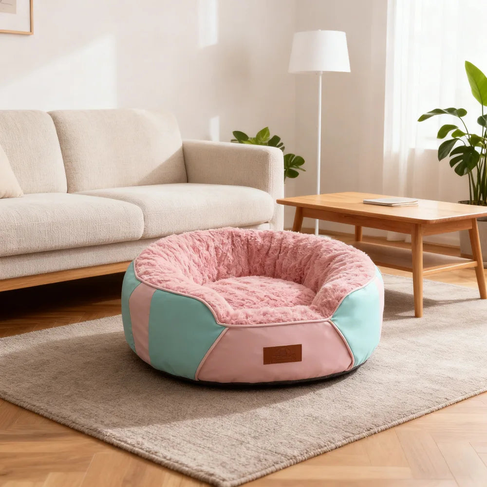 Thickened Insulated Round Cat Bed | Premium Plush | Deep Cushion | 2 Sizes | Pink, Purple, Coffee