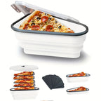 Collapsible Silicone Pizza Storage Container with 5 Microwavable Serving Trays – Airtight, Space-Saving, White