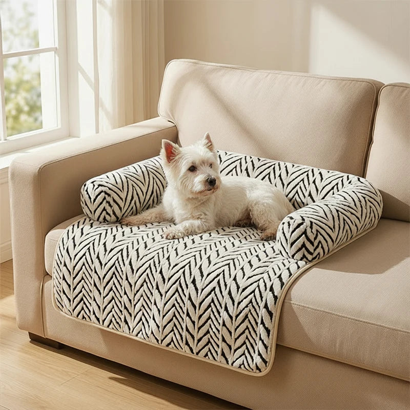 Zebra Print Bolster Pet Mat | Plush Dog & Cat Bed | Anti-Slip Sofa Protector | 2 Sizes
