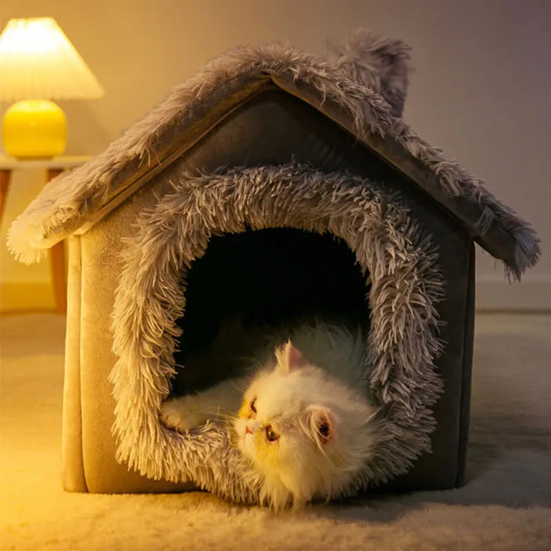 Soft Removable Pet Cave House Bed – Warm Kennel for Dogs & Cats, S–L