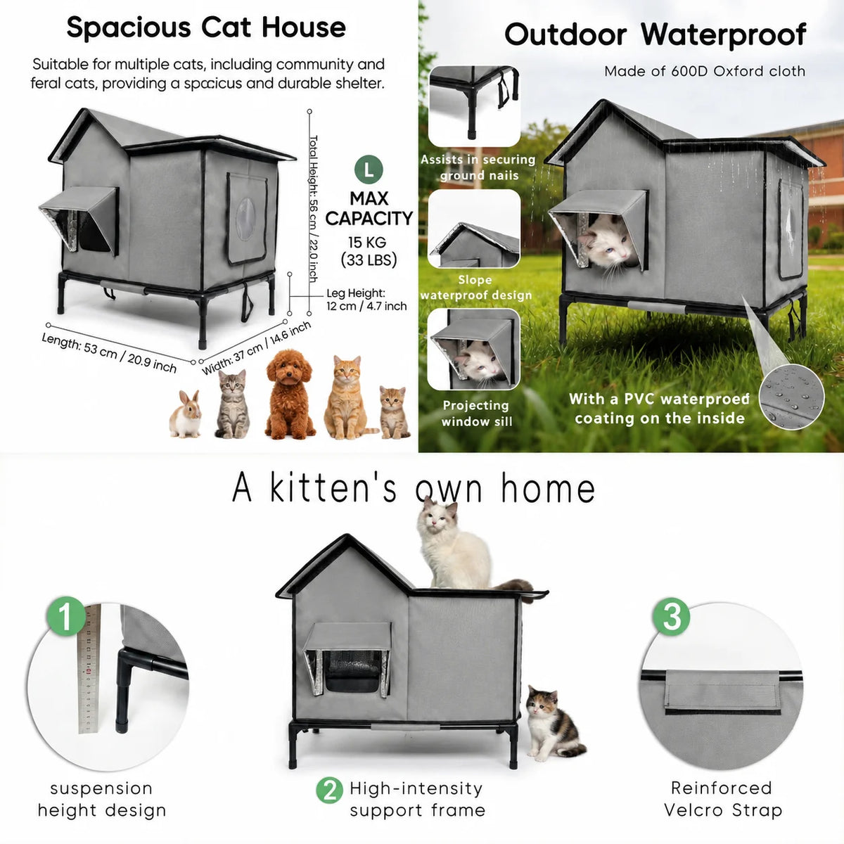 Raised Outdoor Cat House with Canopy Entrance