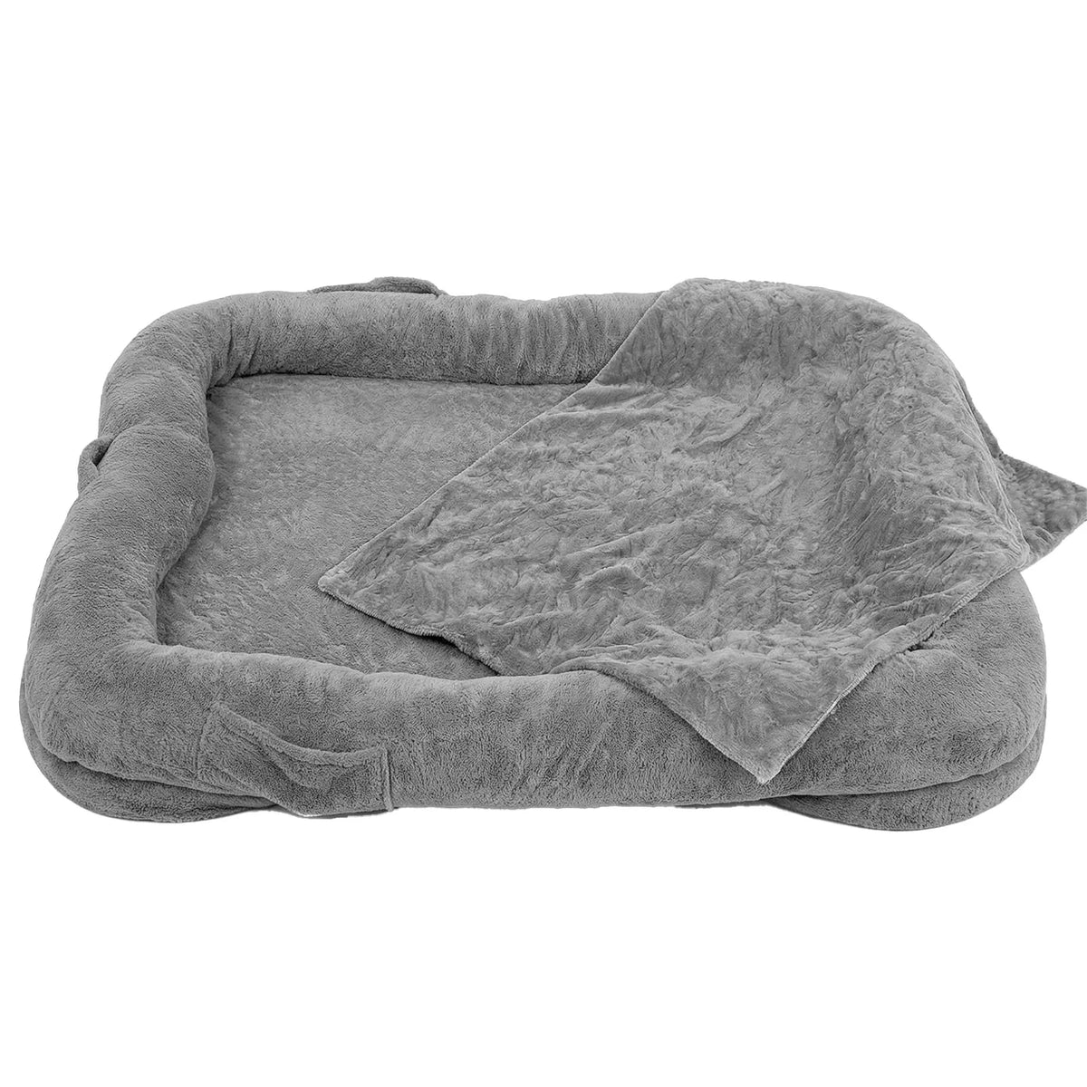 Giant Human Dog Bed | Faux Fur | Zippered Washable Cover | Non-Slip | Blanket & Storage Pocket Included | 180×120×30cm