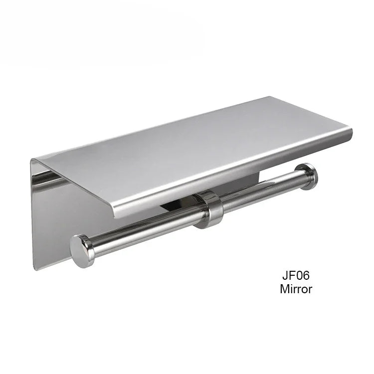 Stainless Steel Toilet Paper Holder with Shelf – Wall Mounted, Single or Dual Roll