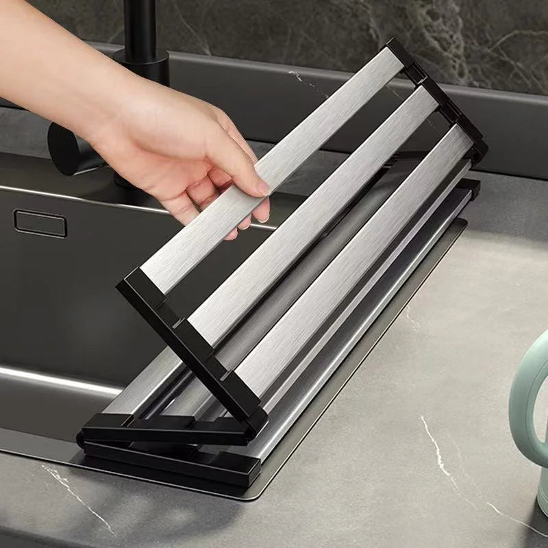 304 Stainless Steel Foldable Dish Drainer Rack – 3 Sizes for Kitchen Sink