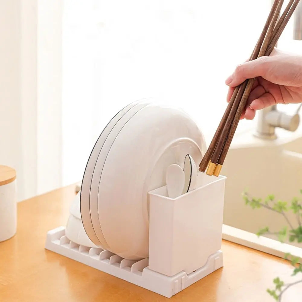 Foldable PP Dish Drying Rack 2-in-1 – Space-Saving Drainer for Dishes, Bowls & Utensils