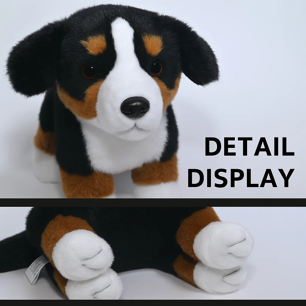 Lifelike Bernese Mountain Dog Plush Stuffed Toy | Breed-Accurate Tricolour | Long Fluffy Coat | Standing Pose | 25cm