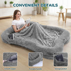 Giant Human Dog Bed | Faux Fur | Zippered Washable Cover | Non-Slip | Blanket & Storage Pocket Included | 180×120×30cm