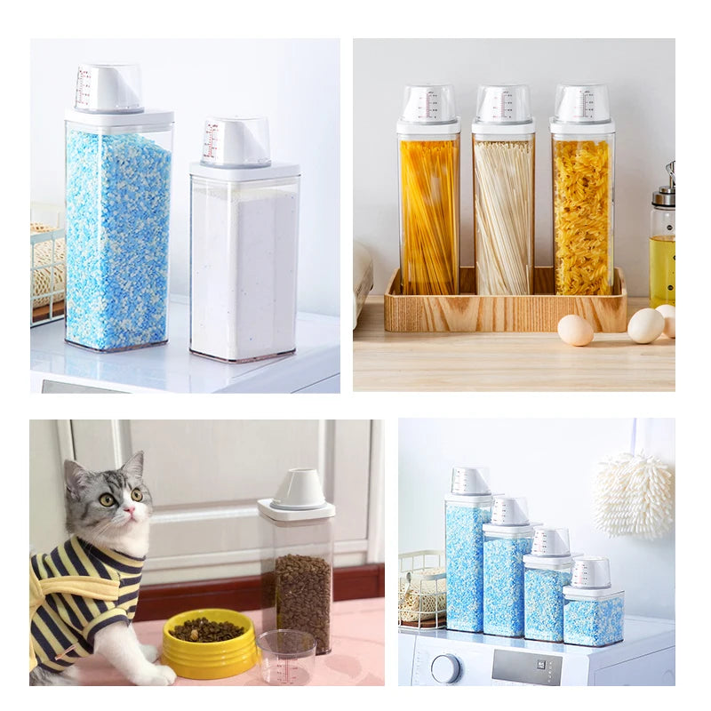 Airtight Multi-Use Storage Container with Measuring Cup – BPA-Free, Clear, 700ml to 1900ml