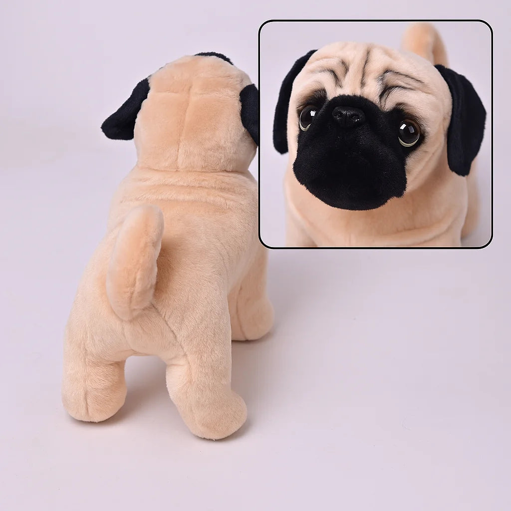 Lifelike Pug Plush Stuffed Toy | Fawn & Black Mask | Standing Pose | Wrinkle Detail | Self-Supporting | 33cm