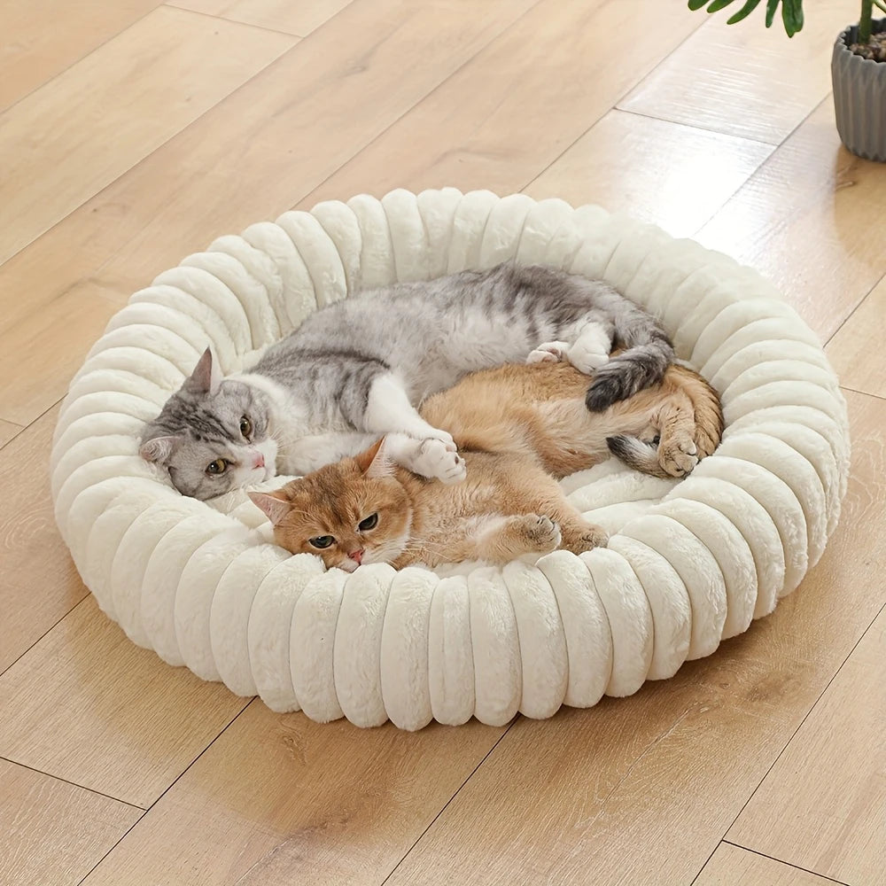 Round Donut Cat Bed | Ultra Soft Plush Pet Nest | Anti-Anxiety | 4 Sizes