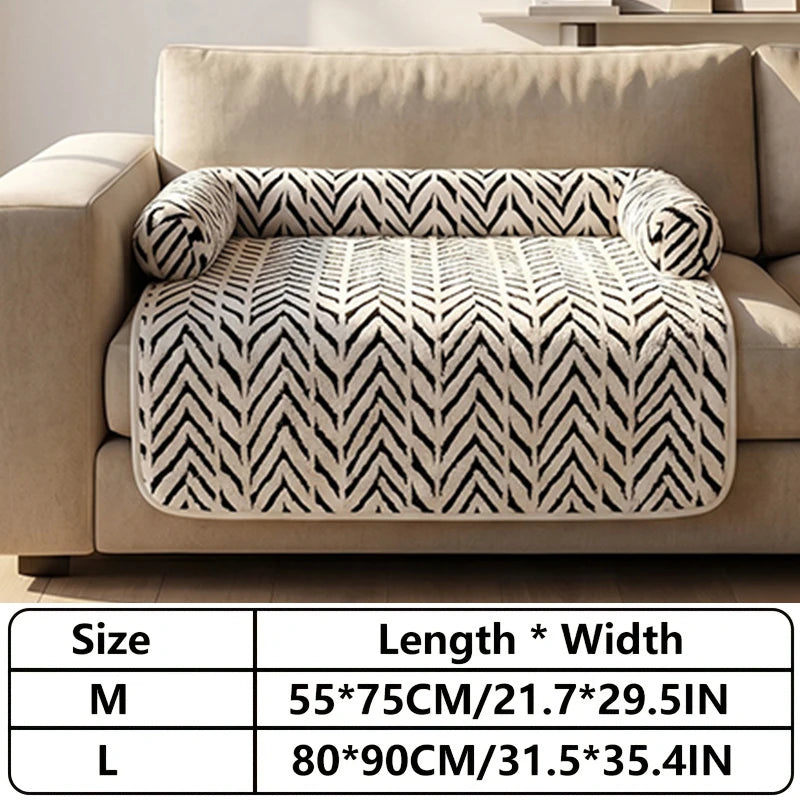 Zebra Print Bolster Pet Mat | Plush Dog & Cat Bed | Anti-Slip Sofa Protector | 2 Sizes