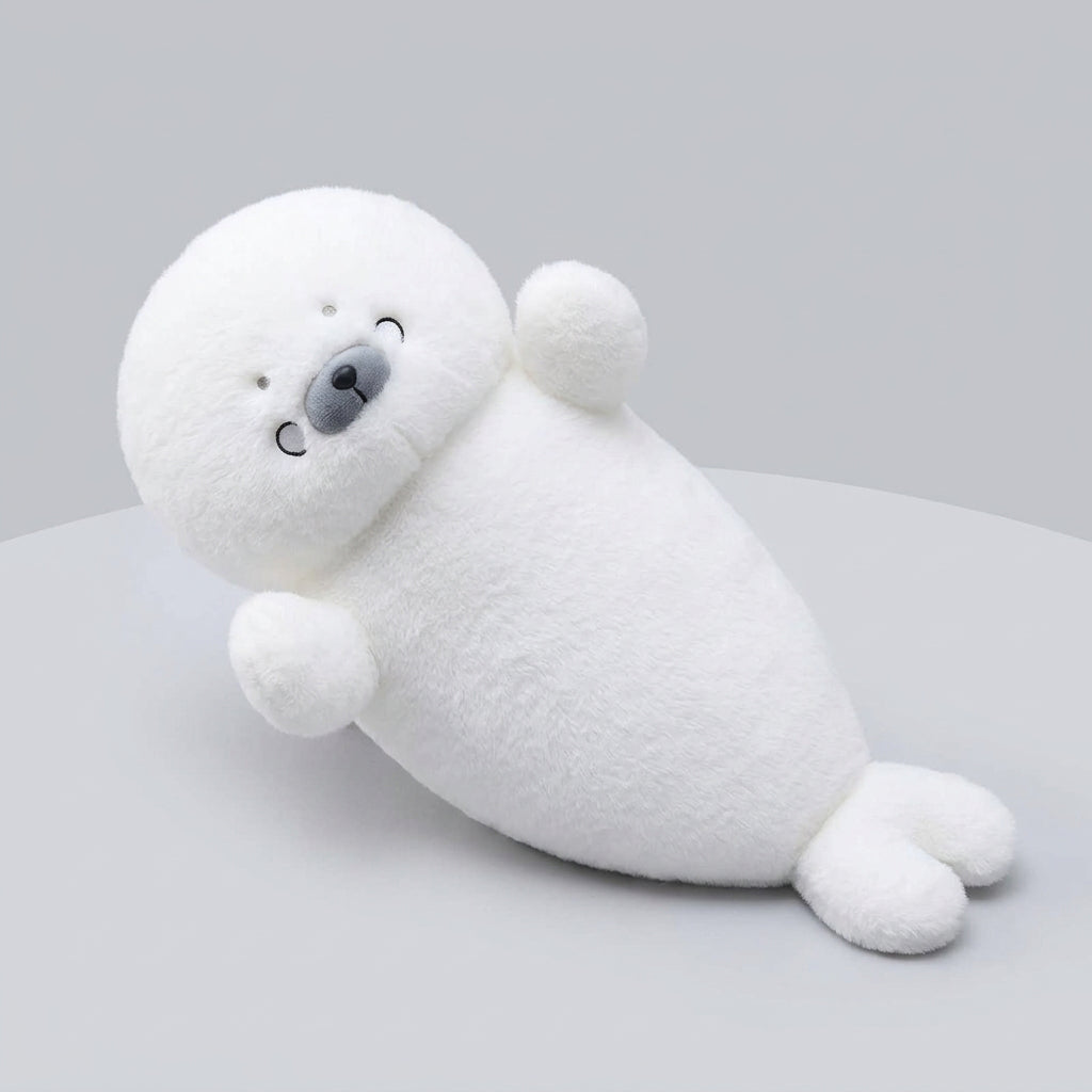 White Seal Plush Pillow – Long, Fluffy Animal Cushion