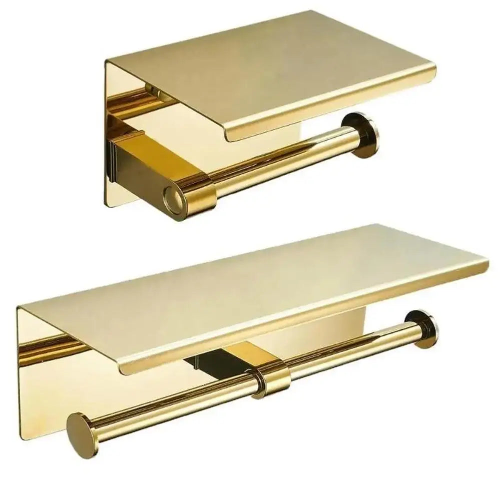 Stainless Steel Toilet Paper Holder with Shelf – Wall Mounted, Single or Dual Roll