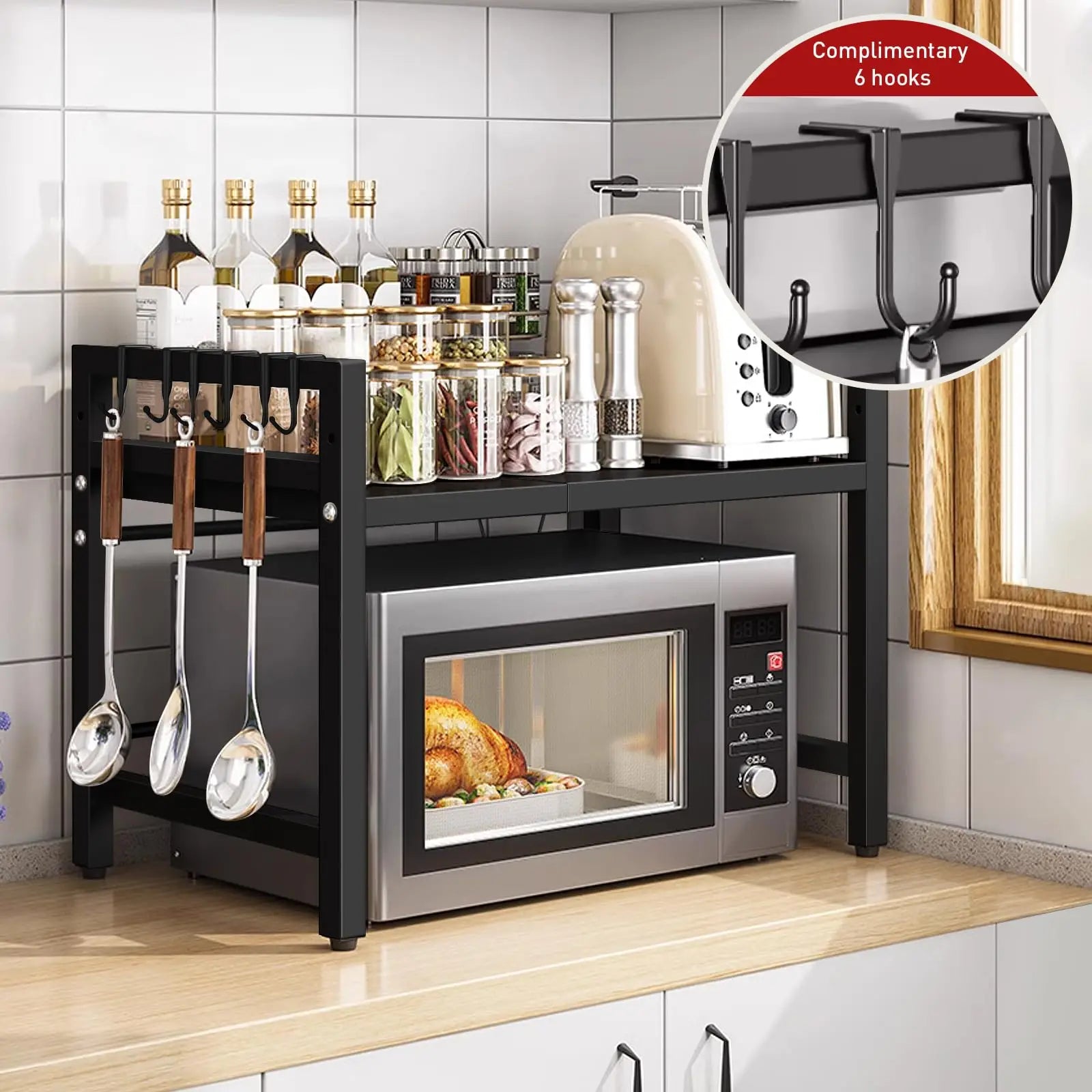 Expandable Microwave Shelf Organizer for Countertop Storage 16.5–25.2" (42–64 cm)