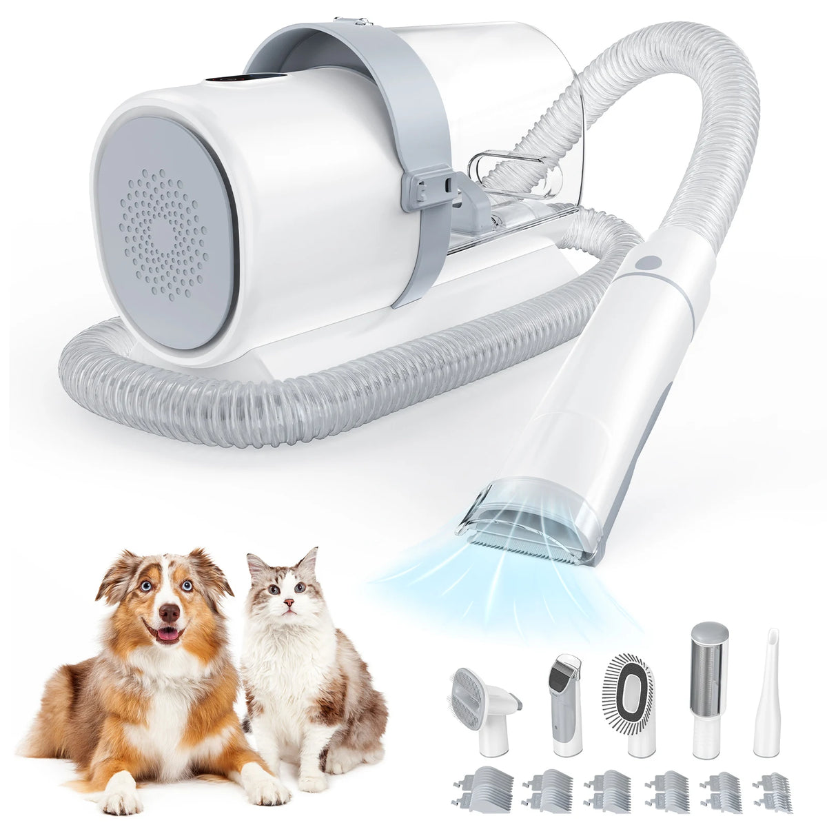 Pet Grooming Vacuum Kit | 2.5L | 3 Suction Modes | 5 Tools | Cordless Low-Noise Clipper | 3 Colours