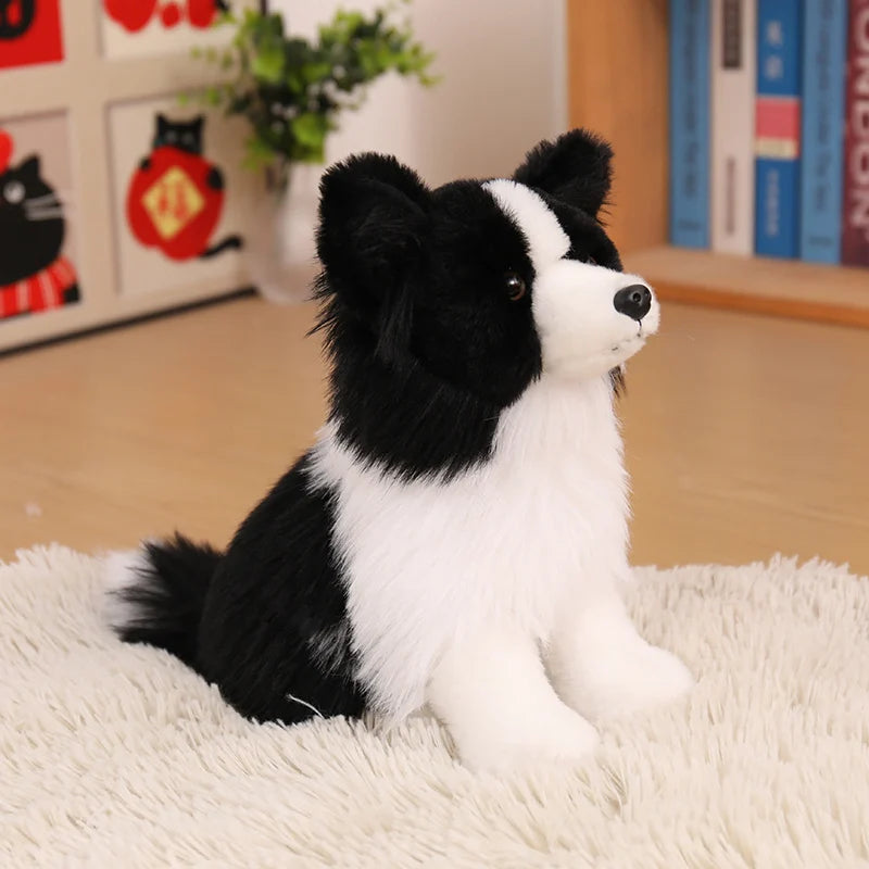 Lifelike Border Collie Plush Stuffed Toy | Black & White | 3 Poses: Sit, Stand, Lying | Simulation Coat