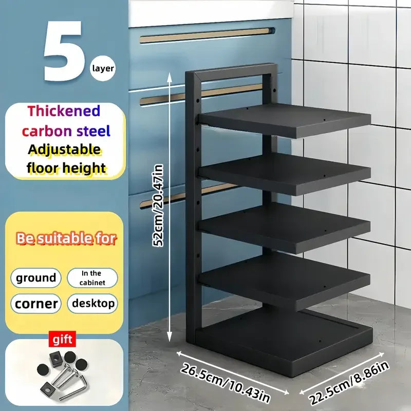 Multi-Tier Pot and Pan Organiser Rack – Carbon Steel, 2 to 5-Tier