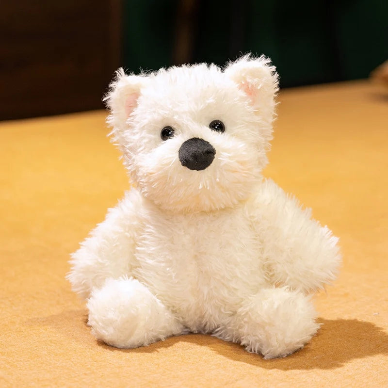 Kawaii All-White Dog Plush Stuffed Toy | Fluffy Sitting Companion | Pink Paw Accents | 2 Sizes: 33 & 45cm