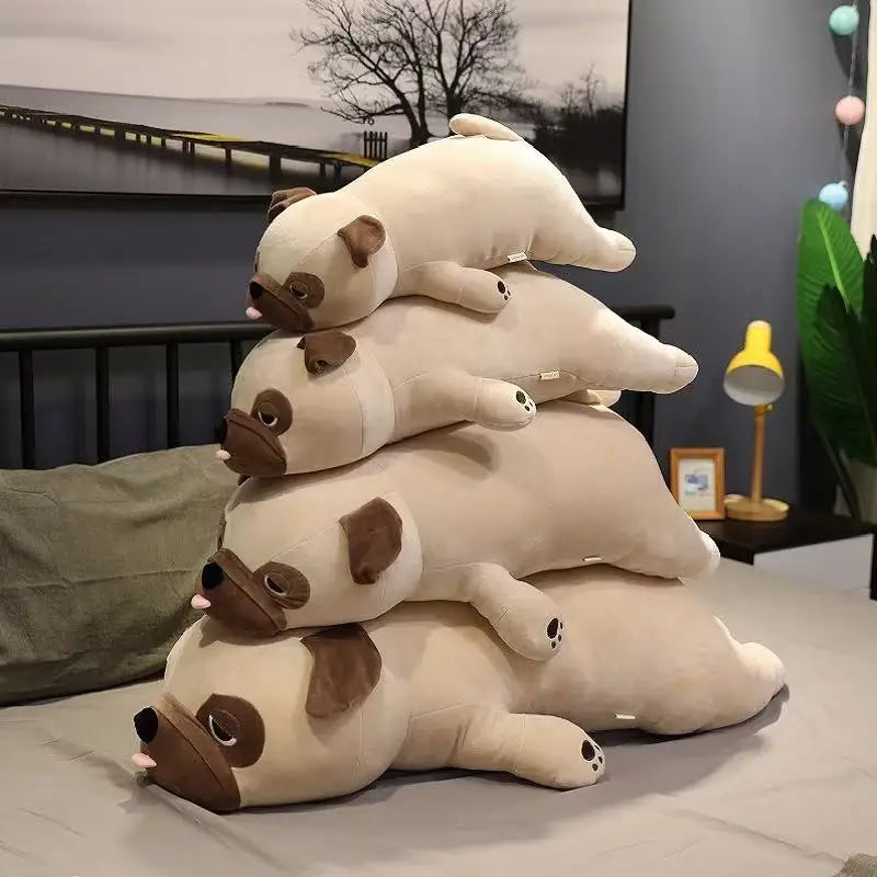 Kawaii Chubby Pug Body Pillow Plush | Cartoon Pug | Smooth Velboa Coat | Lying Prone | 2 Sizes: 50 & 60cm