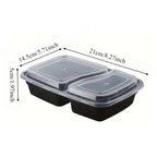 Black Two-Compartment Food Box Set – Square Lunch & Fruit Container for Picnic & Fast Food, 5 or 10 Pack