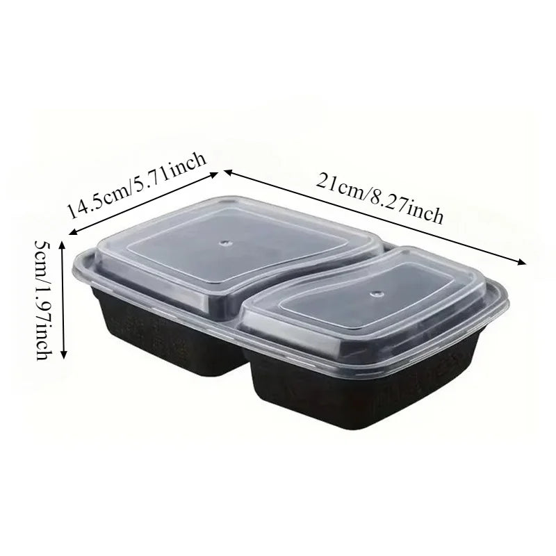 Black Two-Compartment Food Box Set – Square Lunch & Fruit Container for Picnic & Fast Food, 5 or 10 Pack