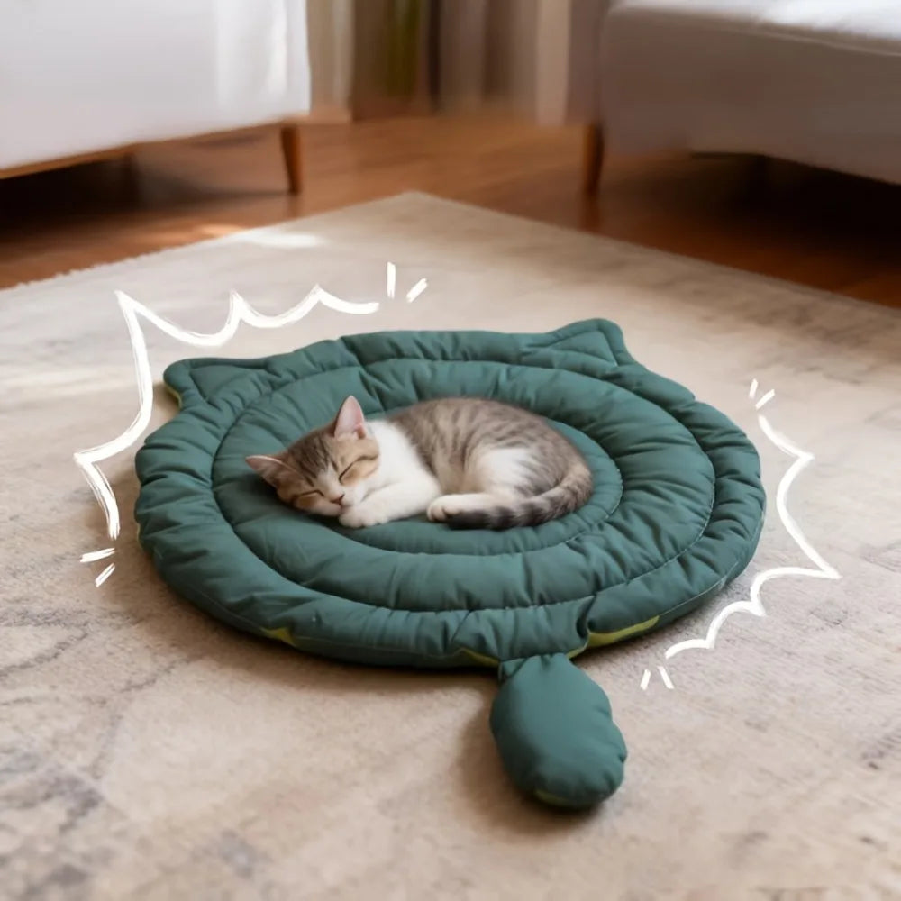 Cat-Shaped Plush Sleeping Mat | Machine Washable | Non-Slip | All-Season | 3 Sizes | Navy Blue