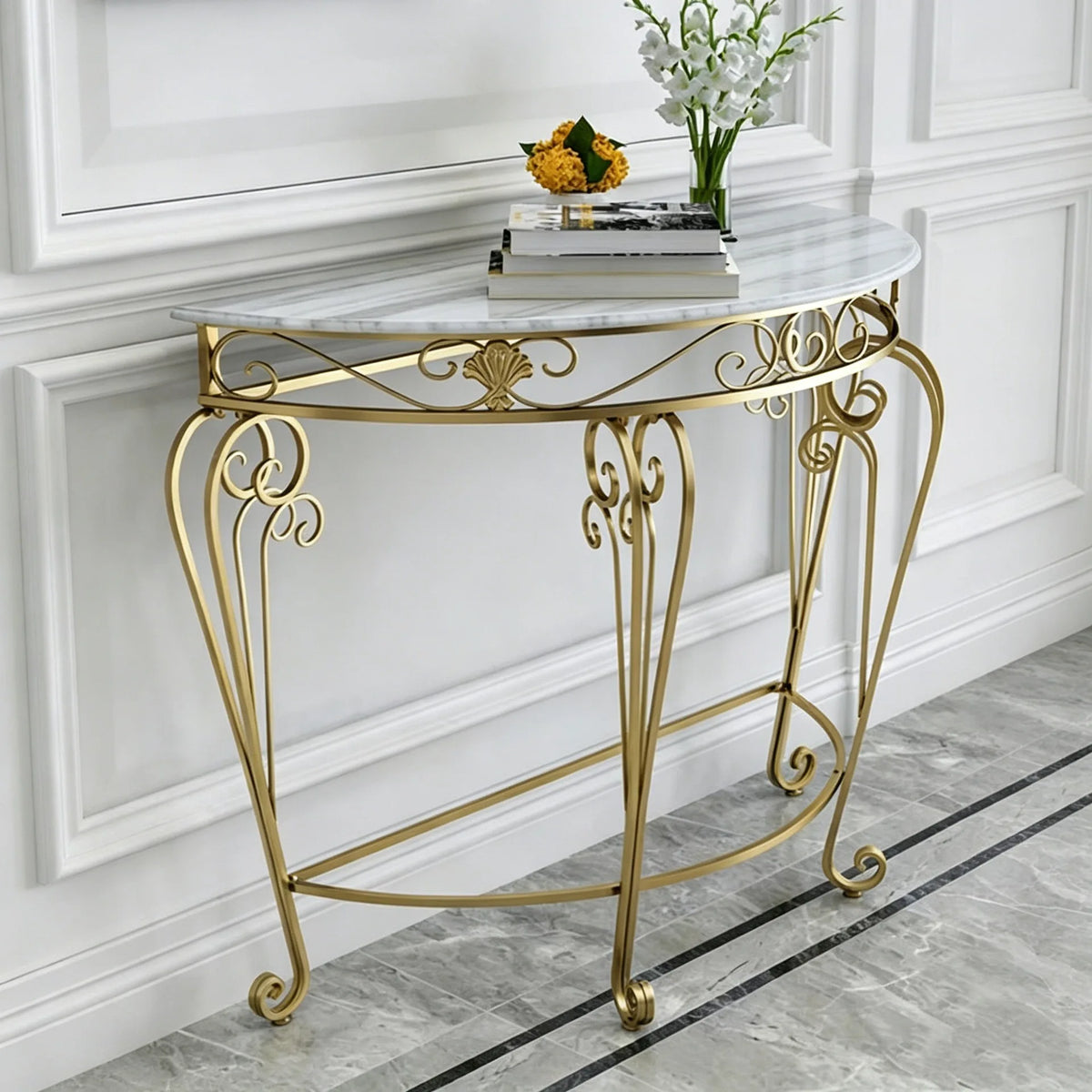 Nordic Wrought Iron Console Table | Hallway & Entryway Table | Gold & Black